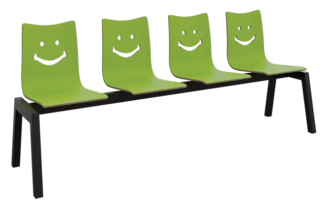 SMILE 4, dřevěná lavice do čekárny, 4-sedák, zelená, kostra černá